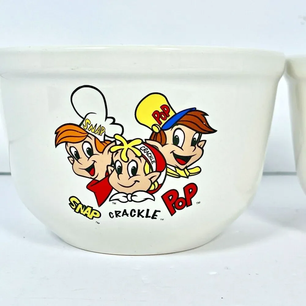 Vintage Kellogg's Rice Krispies Snap Crackle Pop Ceramic Cereal Bowls Set of 2